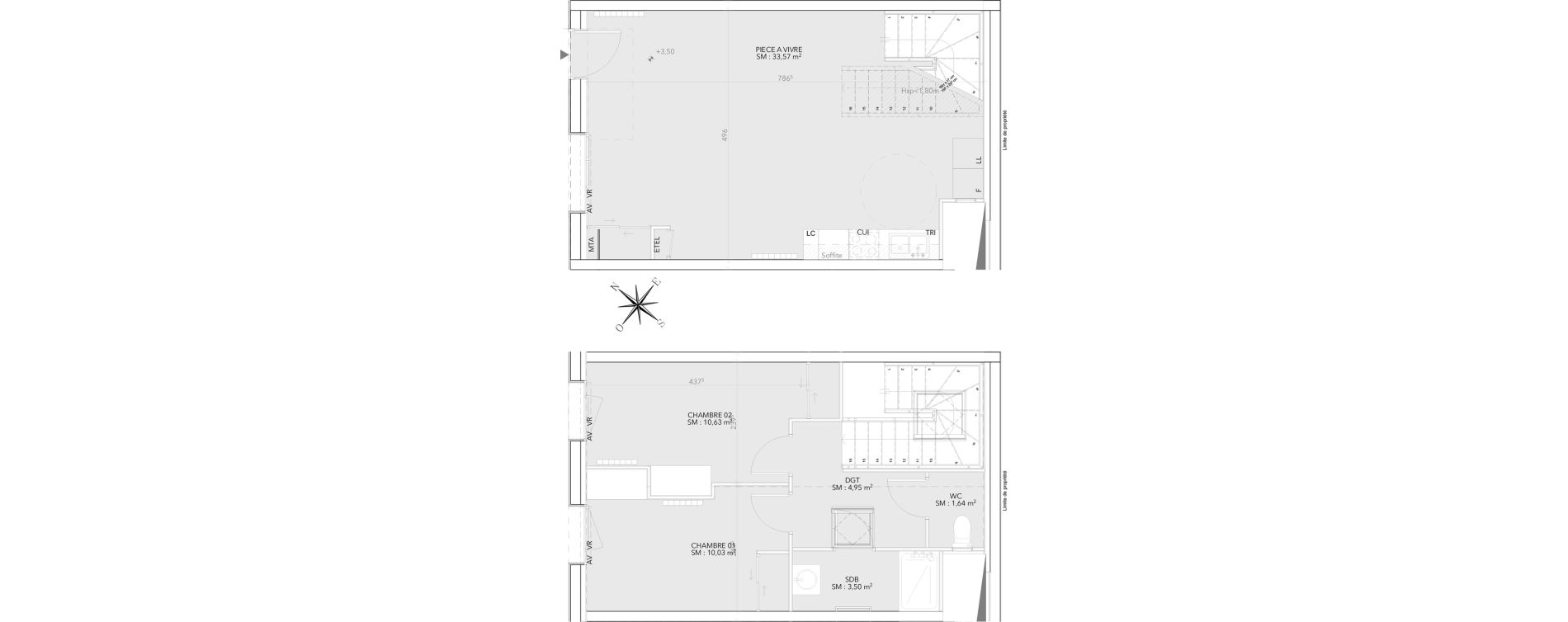 Duplex T3 de 64,32 m2 &agrave; Bordeaux Saint-michel