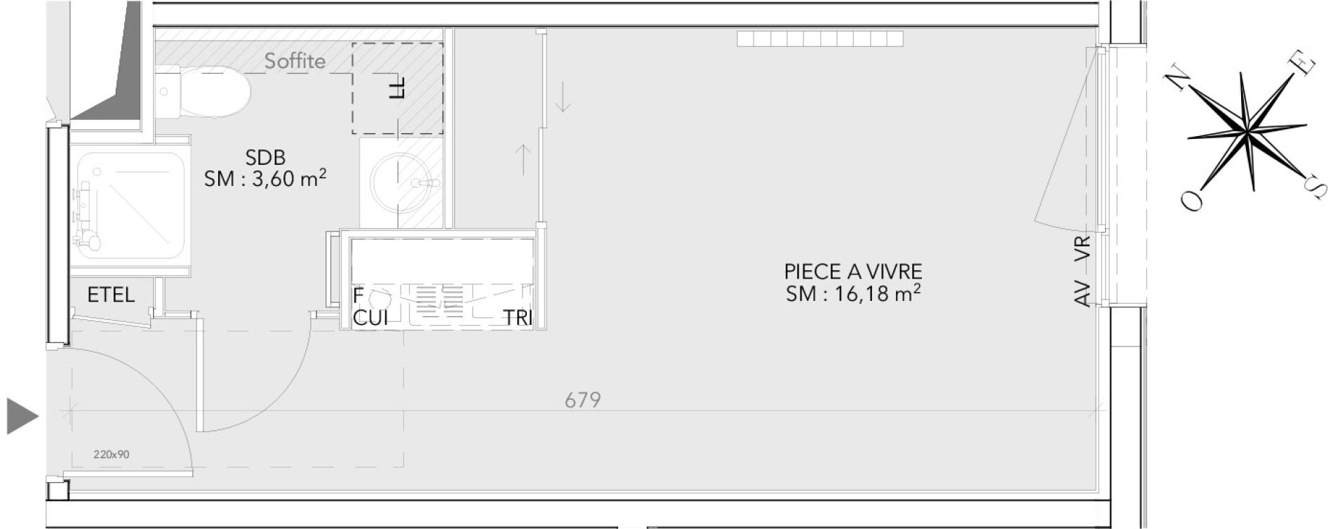 Appartement T1 de 19,78 m2 &agrave; Bordeaux Saint-michel