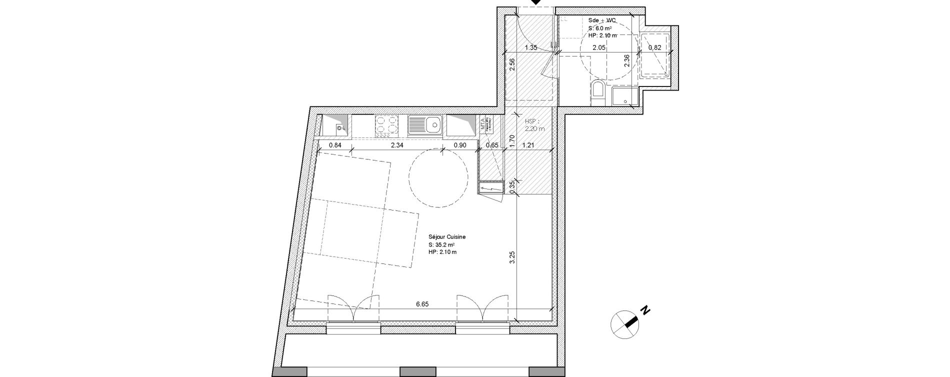 Appartement T1 de 41,21 m2 &agrave; Bordeaux Gare saint jean