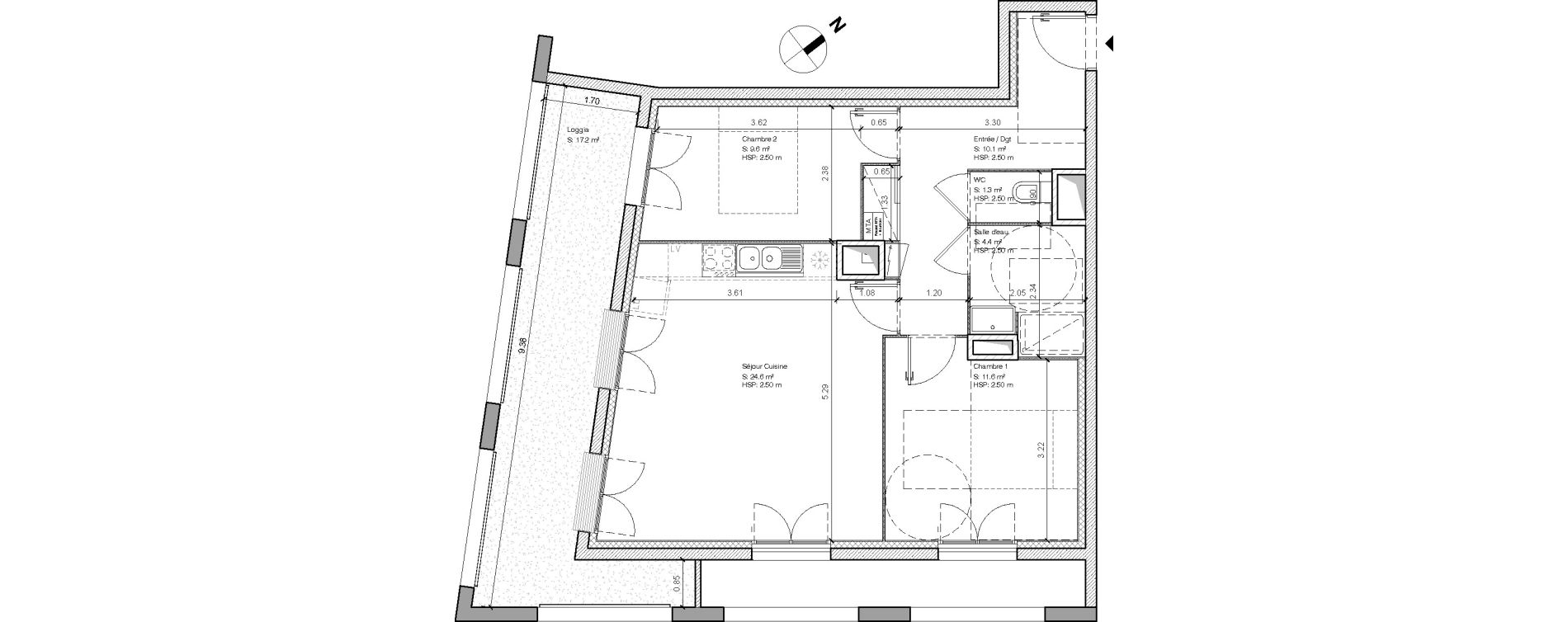 Appartement T3 de 61,72 m2 &agrave; Bordeaux Gare saint jean