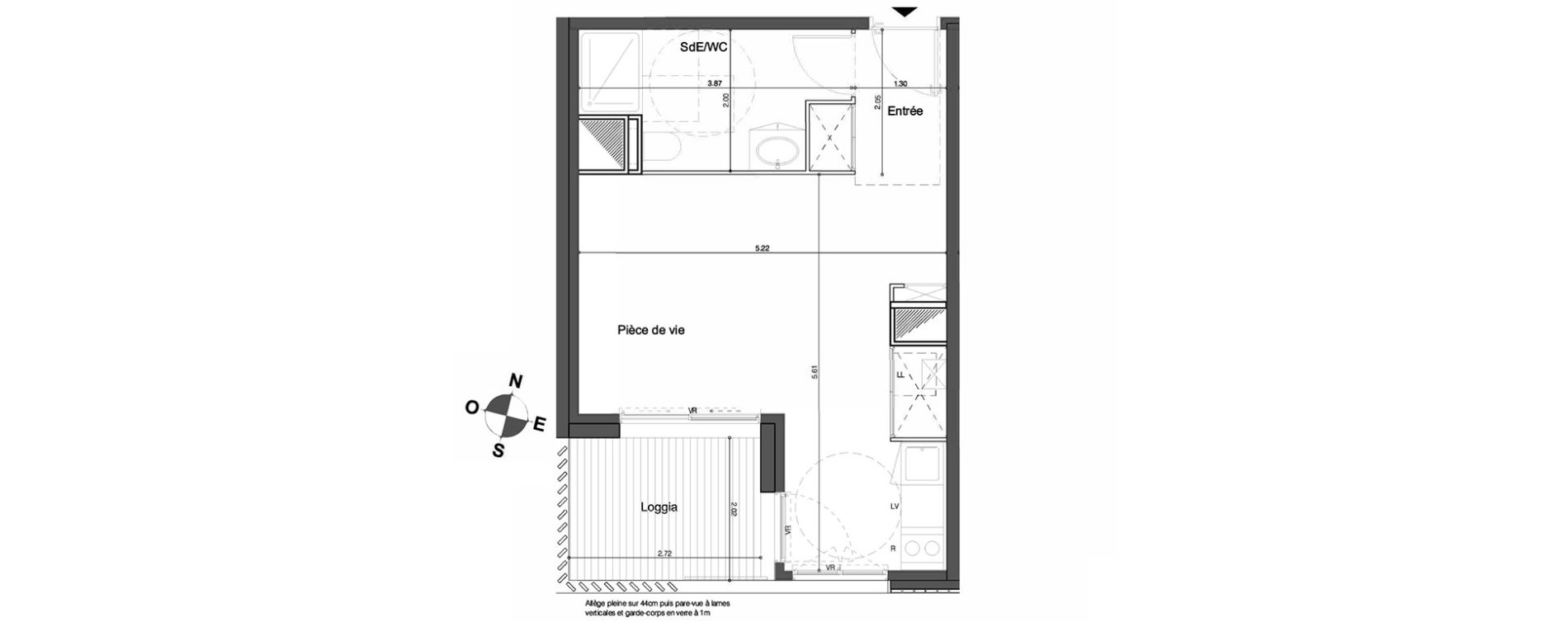 Appartement T1 de 31,70 m2 &agrave; Bordeaux Tivoli