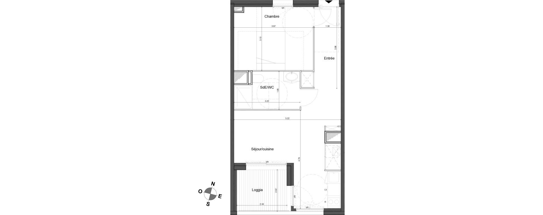 Appartement T2 de 42,80 m2 &agrave; Bordeaux Tivoli