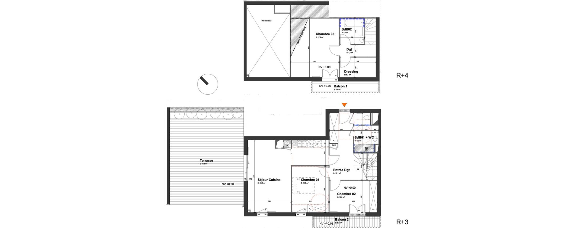 Duplex T4 de 101,00 m2 &agrave; Bordeaux Bastide