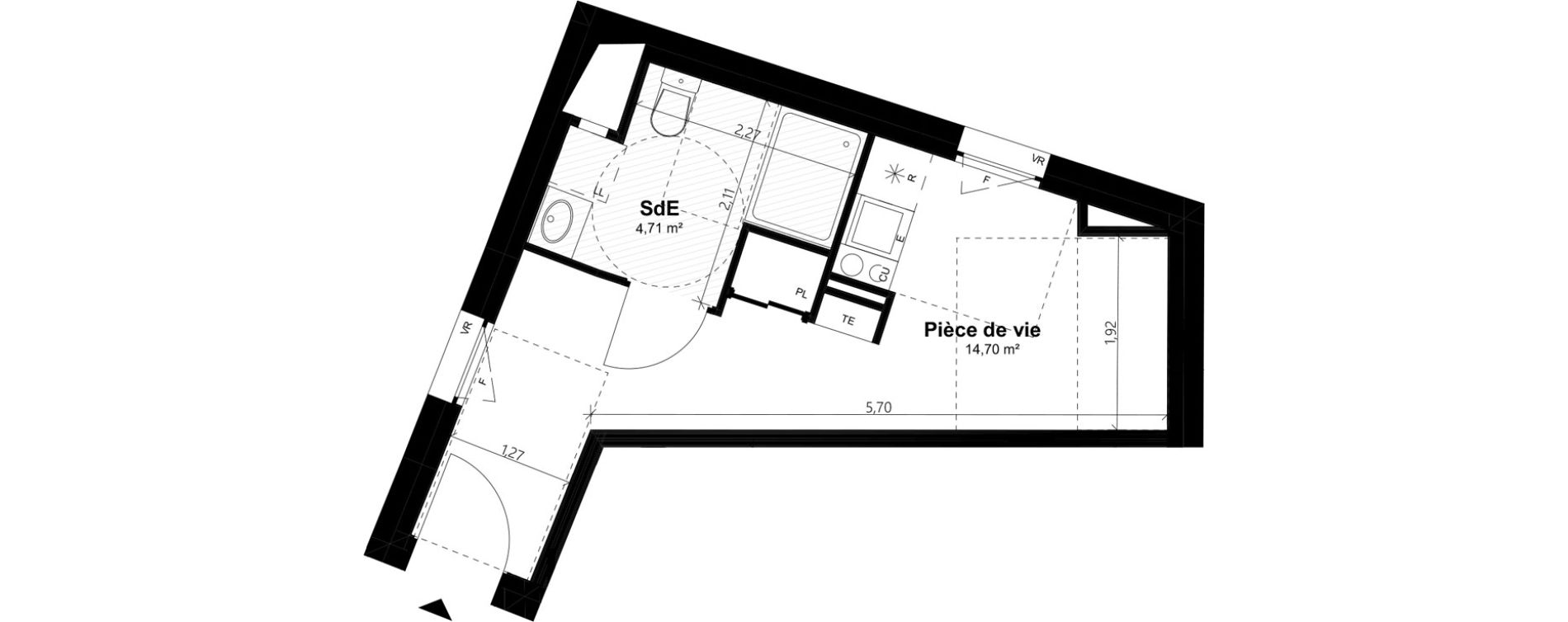 Appartement T1 de 19,41 m2 &agrave; Bordeaux Bastide