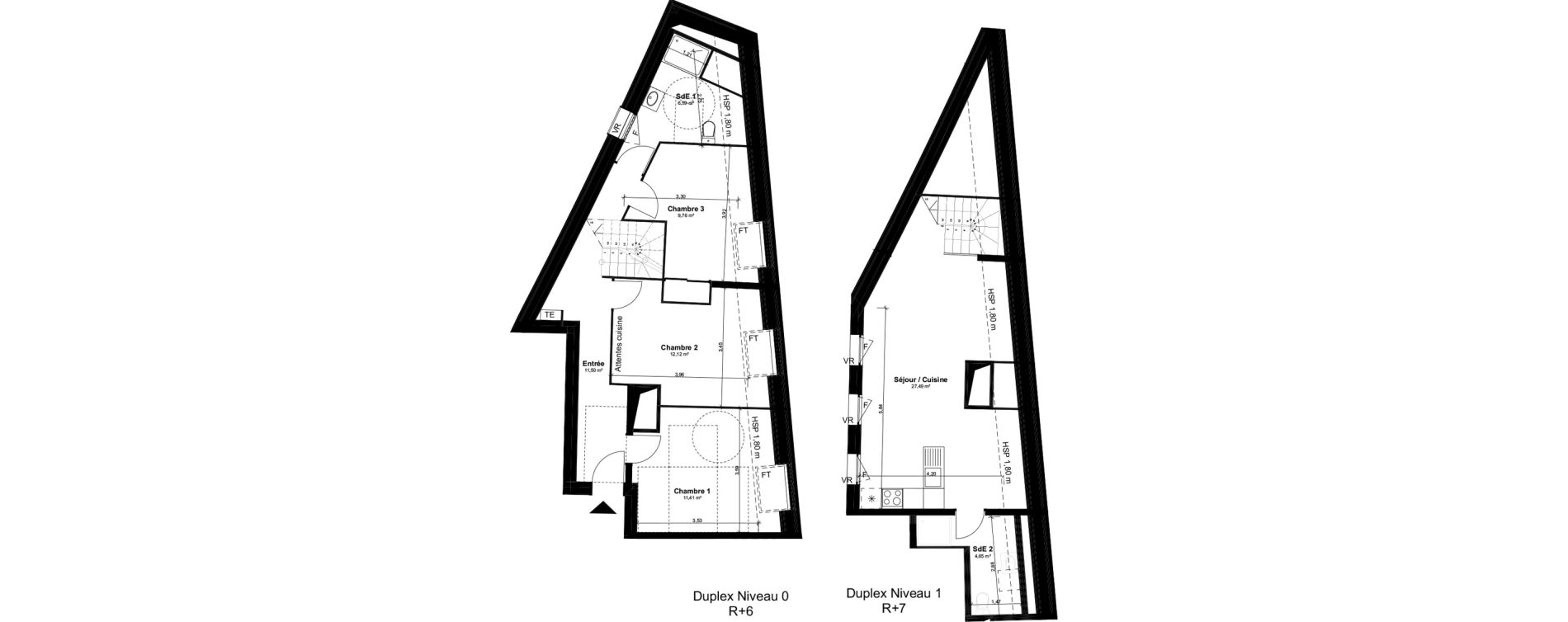 Duplex T4 de 83,52 m2 &agrave; Bordeaux Bastide