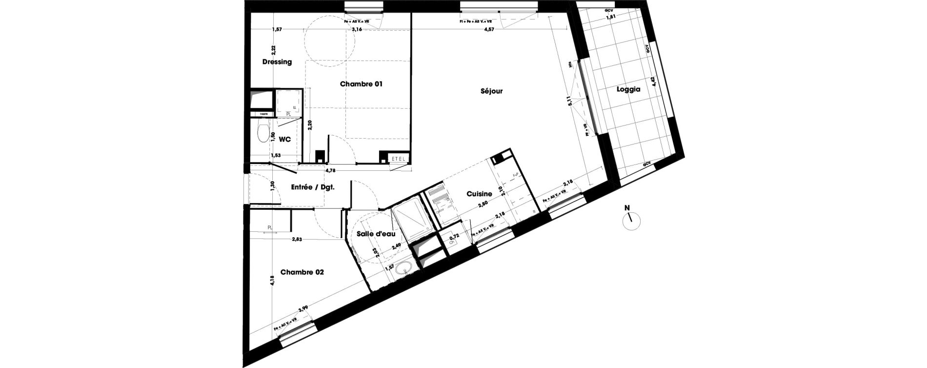 Appartement T3 de 72,60 m2 &agrave; Bordeaux Cauderan