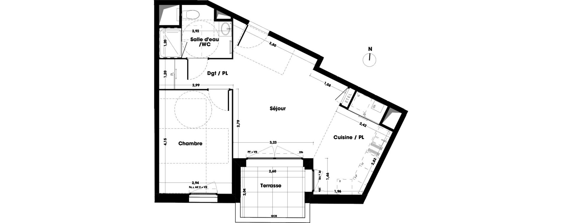 Appartement T2 de 47,89 m2 &agrave; Bordeaux Cauderan