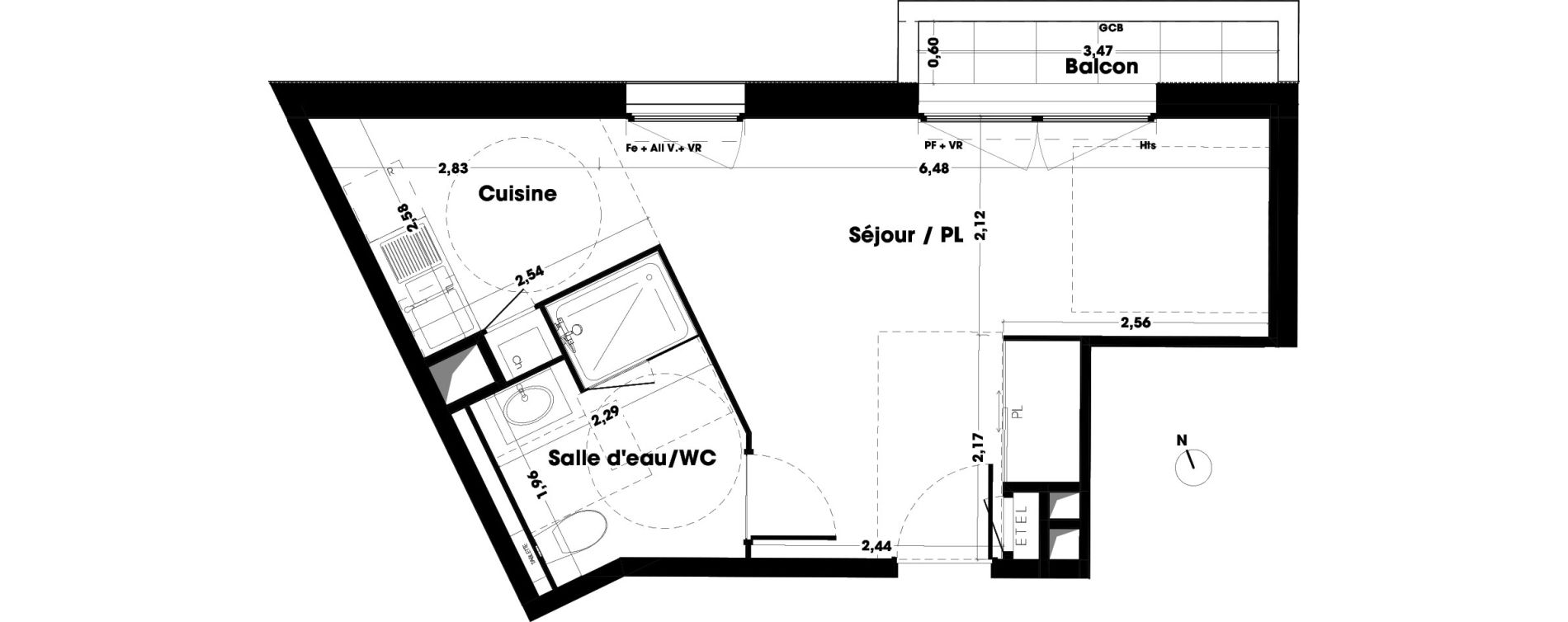 Appartement T1 de 29,80 m2 &agrave; Bordeaux Cauderan
