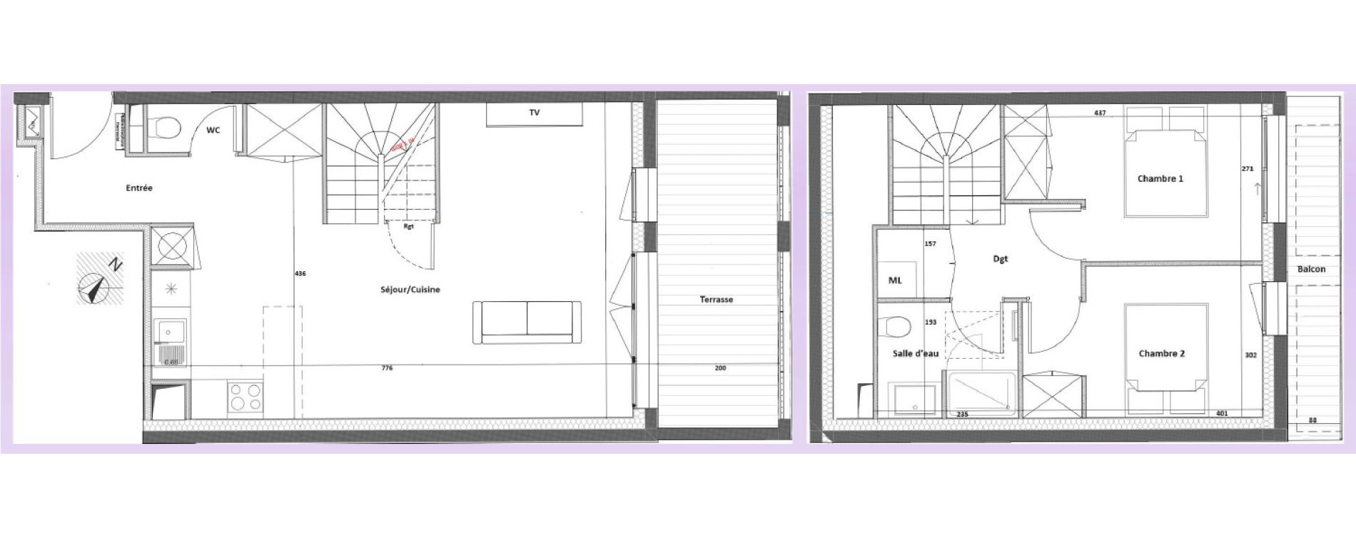 Duplex T3 de 69,18 m2 &agrave; Bordeaux Chartrons