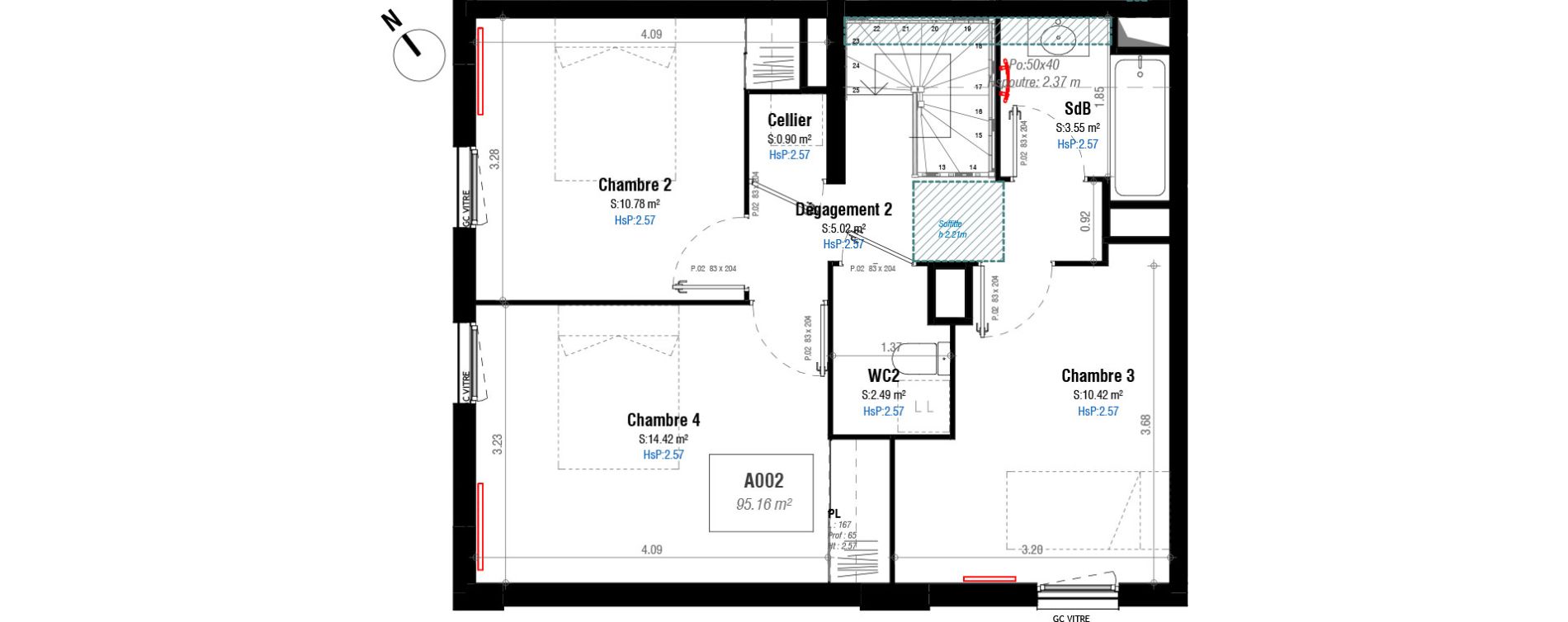 Duplex T5 de 95,16 m2 &agrave; Bordeaux Belv&eacute;d&egrave;re