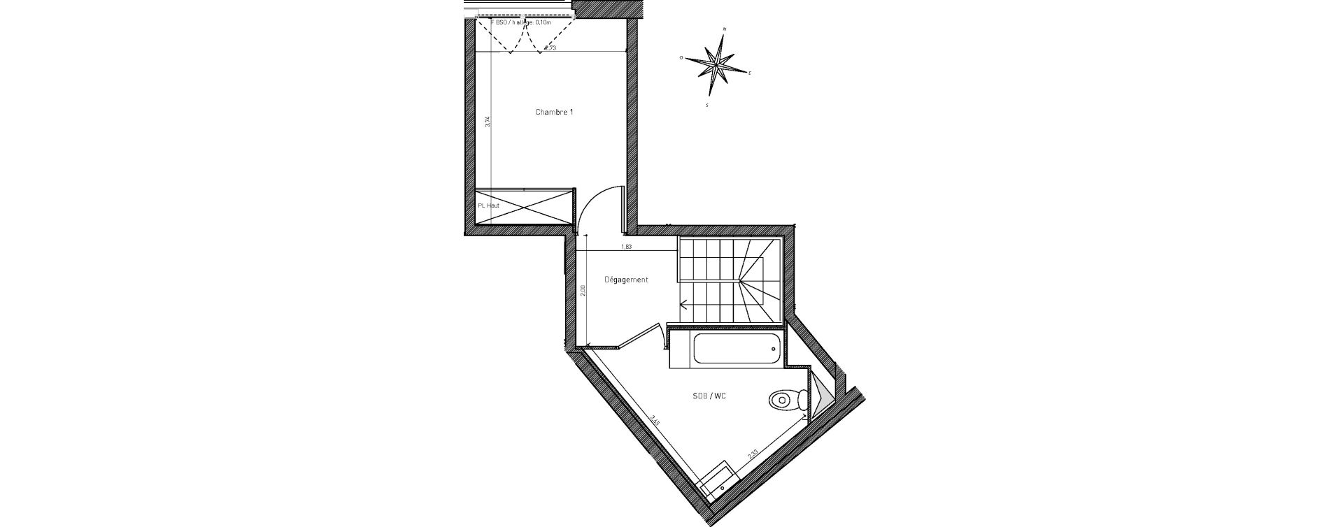 Duplex T2 de 57,34 m2 &agrave; Bordeaux Belv&eacute;d&egrave;re