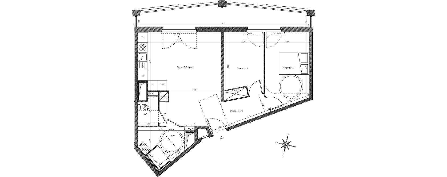 Appartement T3 de 63,00 m2 &agrave; Bordeaux Belv&eacute;d&egrave;re