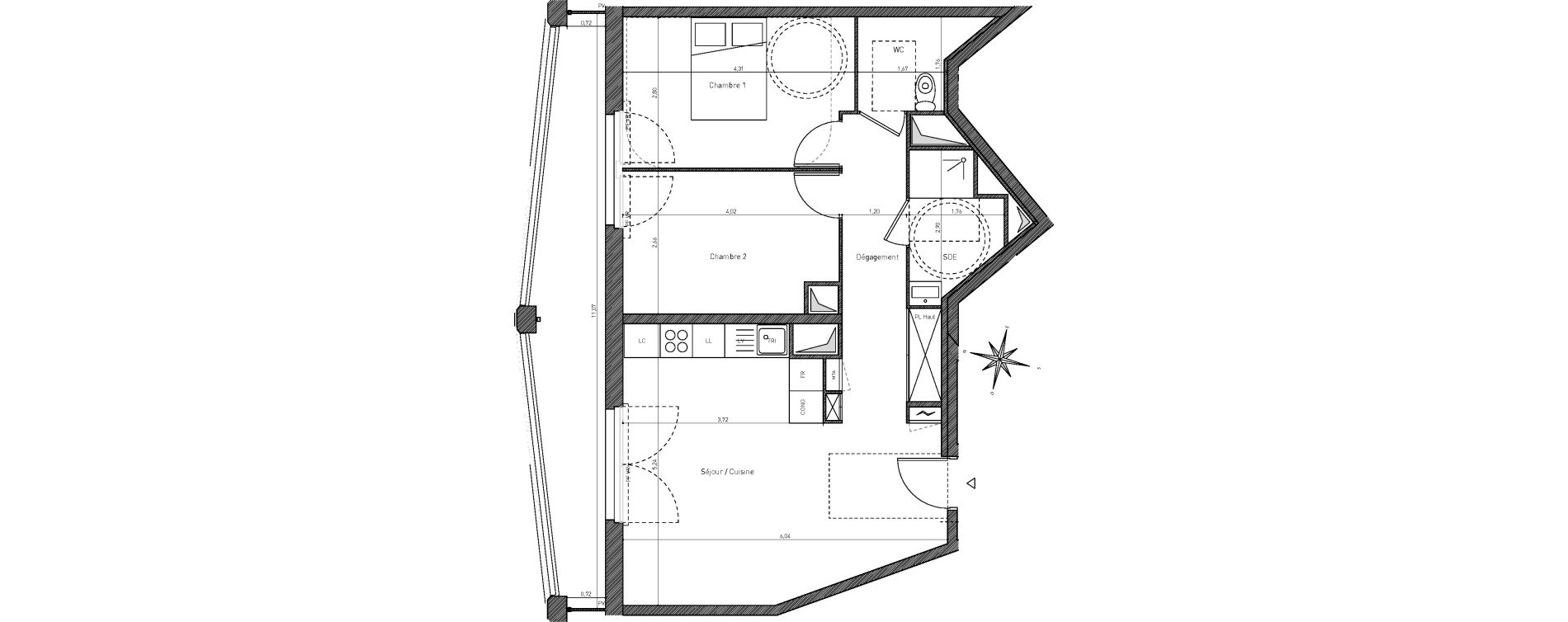Appartement T3 de 62,51 m2 &agrave; Bordeaux Belv&eacute;d&egrave;re