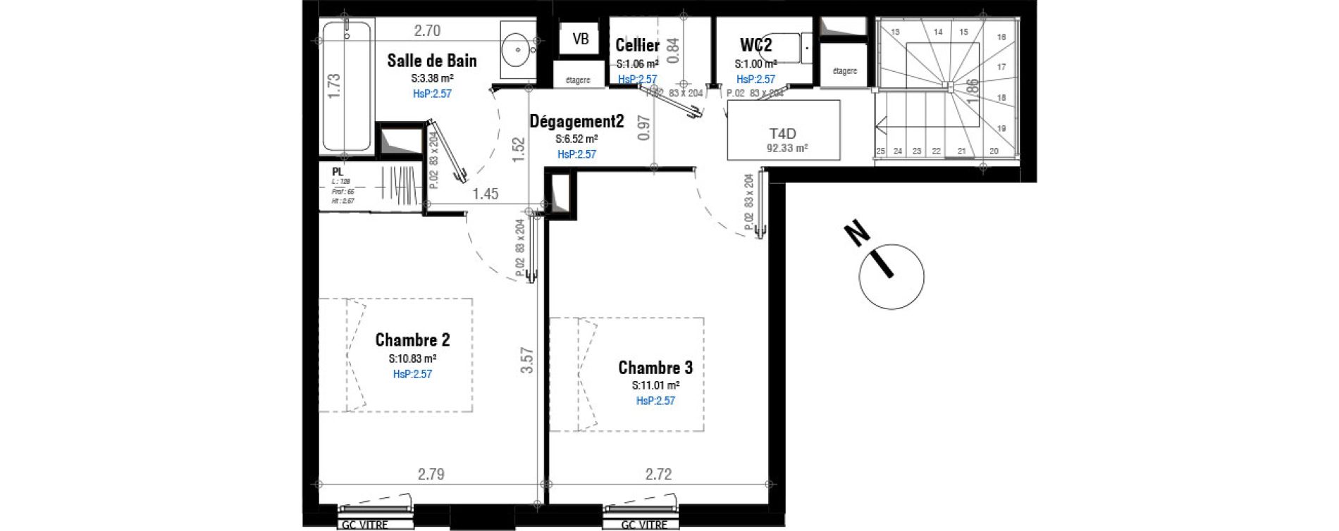 Duplex T4 de 92,33 m2 &agrave; Bordeaux Belv&eacute;d&egrave;re