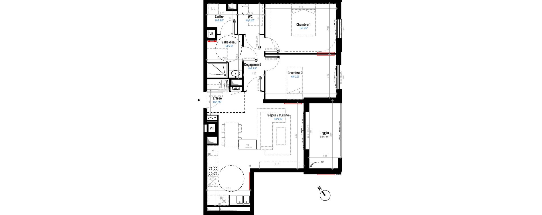 Appartement T3 de 65,84 m2 &agrave; Bordeaux Belv&eacute;d&egrave;re
