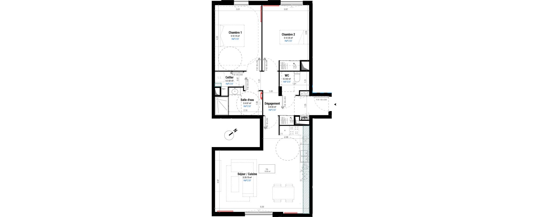 Appartement T3 de 73,03 m2 &agrave; Bordeaux Belv&eacute;d&egrave;re