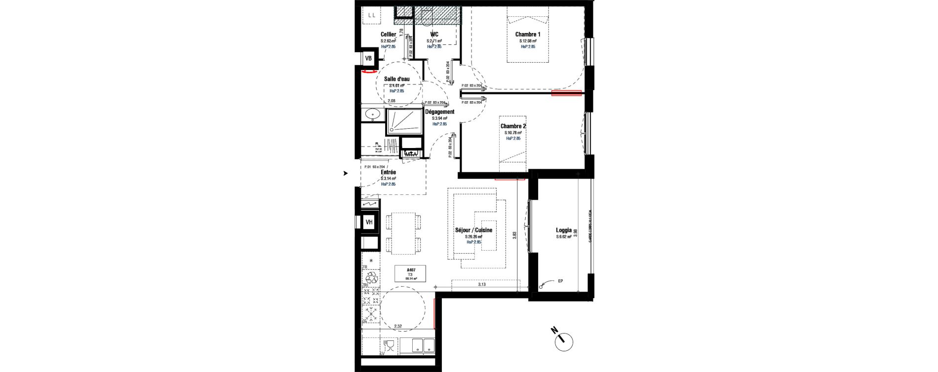 Appartement T3 de 66,14 m2 &agrave; Bordeaux Belv&eacute;d&egrave;re