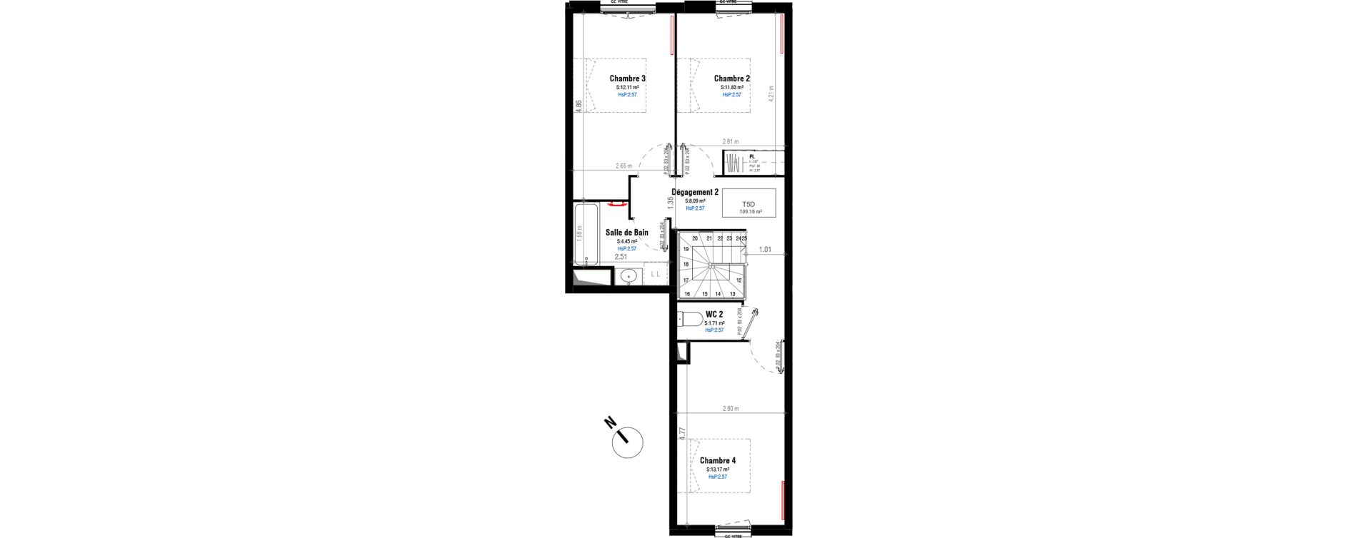 Appartement T5 de 109,16 m2 &agrave; Bordeaux Belv&eacute;d&egrave;re