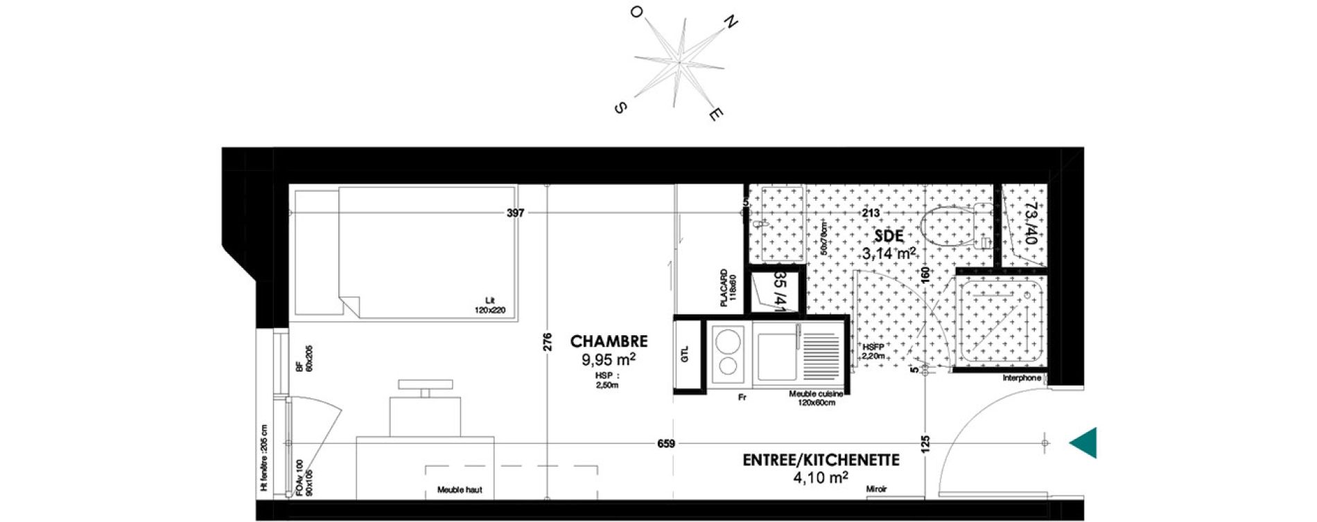 Appartement T1 de 17,19 m2 &agrave; Bordeaux Belv&eacute;d&egrave;re