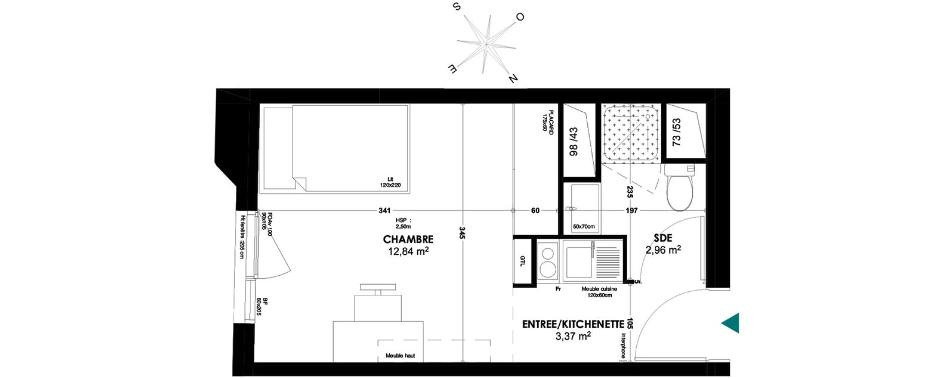 Appartement T1 de 19,17 m2 &agrave; Bordeaux Belv&eacute;d&egrave;re