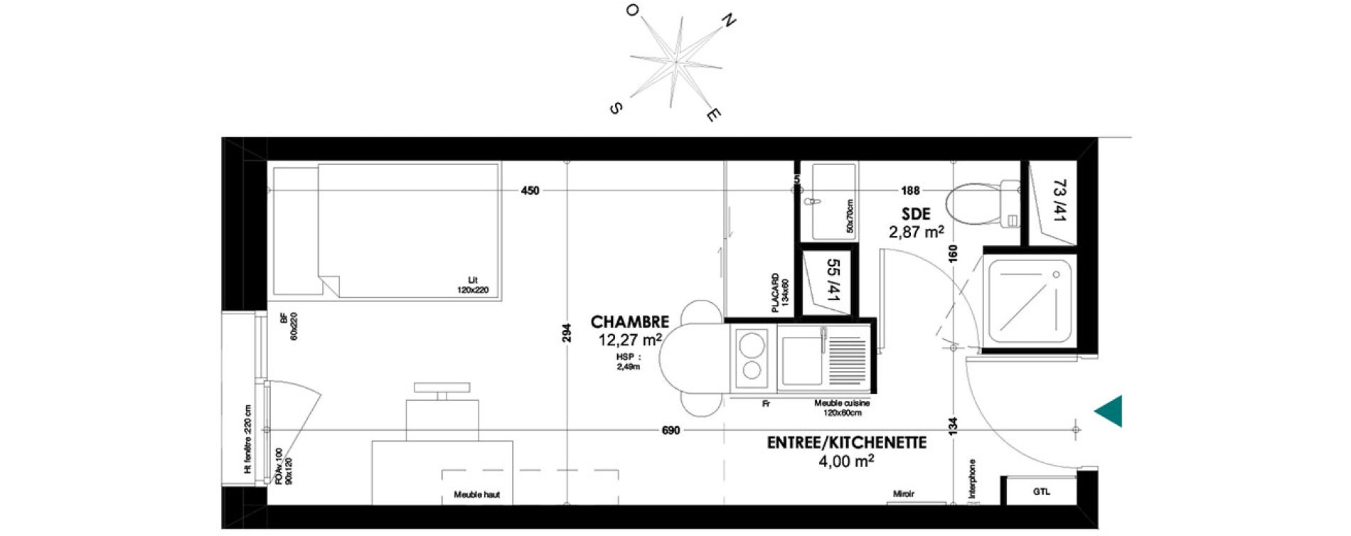Appartement T1 de 19,14 m2 &agrave; Bordeaux Belv&eacute;d&egrave;re