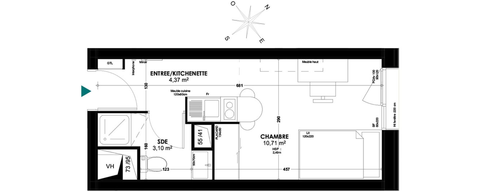 Appartement T1 de 18,18 m2 &agrave; Bordeaux Belv&eacute;d&egrave;re