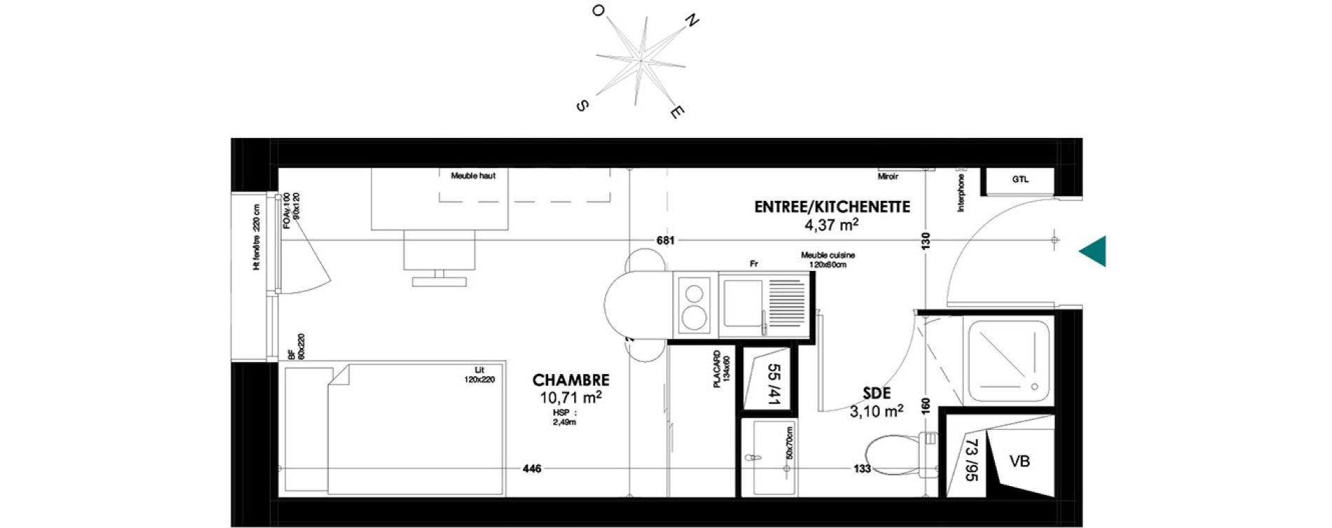 Appartement T1 de 18,18 m2 &agrave; Bordeaux Belv&eacute;d&egrave;re