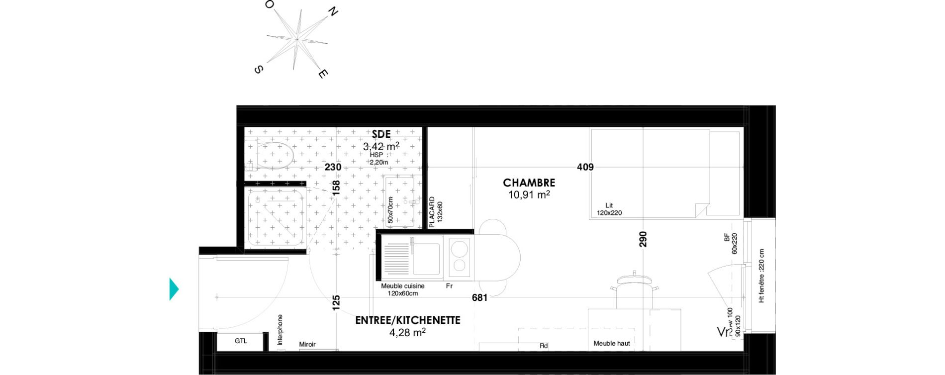 Appartement T1 de 18,61 m2 &agrave; Bordeaux Belv&eacute;d&egrave;re
