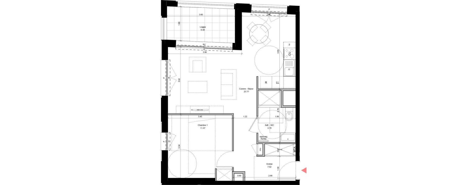 Appartement T2 de 49,84 m2 &agrave; Bordeaux Brazza