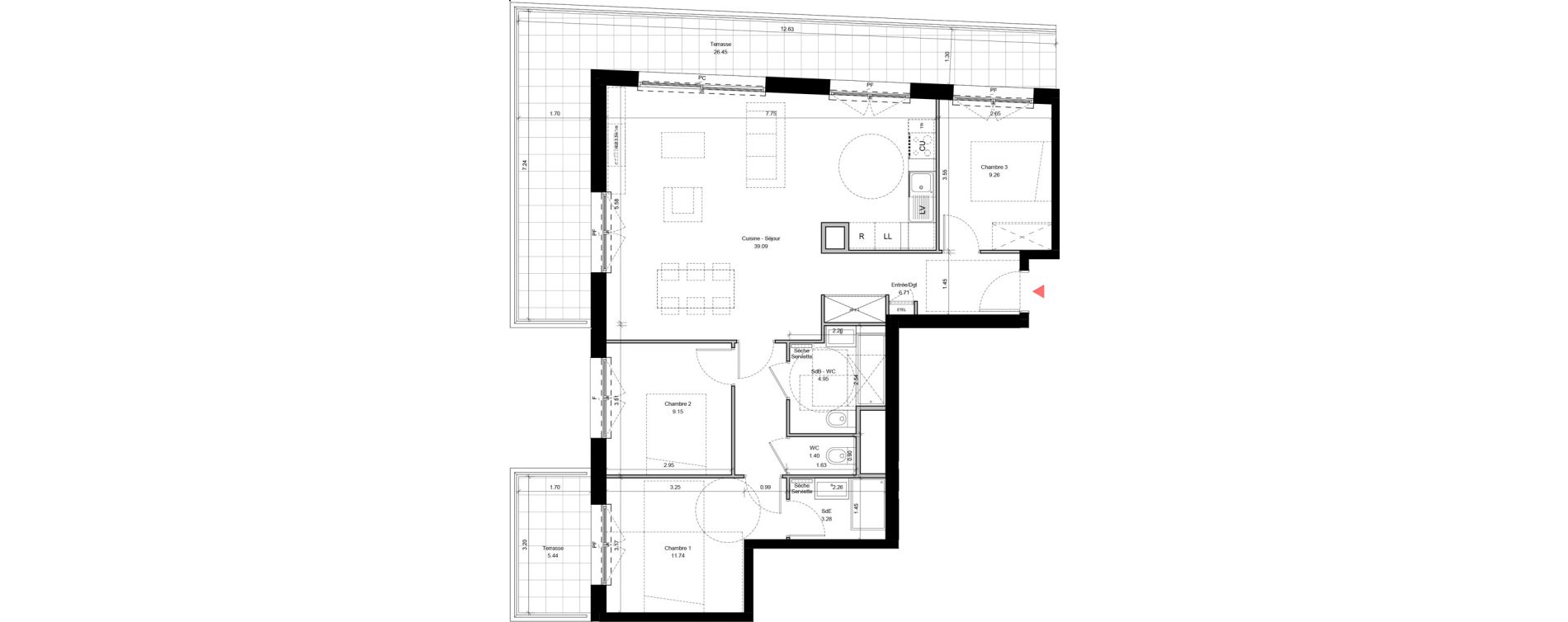 Appartement T4 de 89,36 m2 &agrave; Bordeaux Brazza