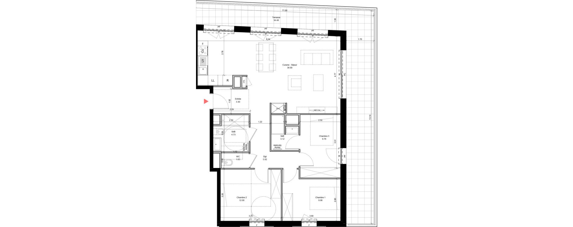 Appartement T4 de 88,46 m2 &agrave; Bordeaux Brazza