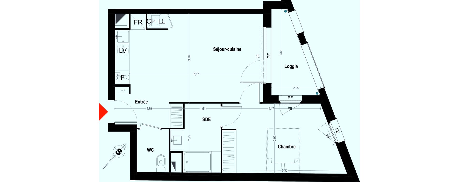 Appartement T2 de 46,73 m2 &agrave; Bordeaux Bastide