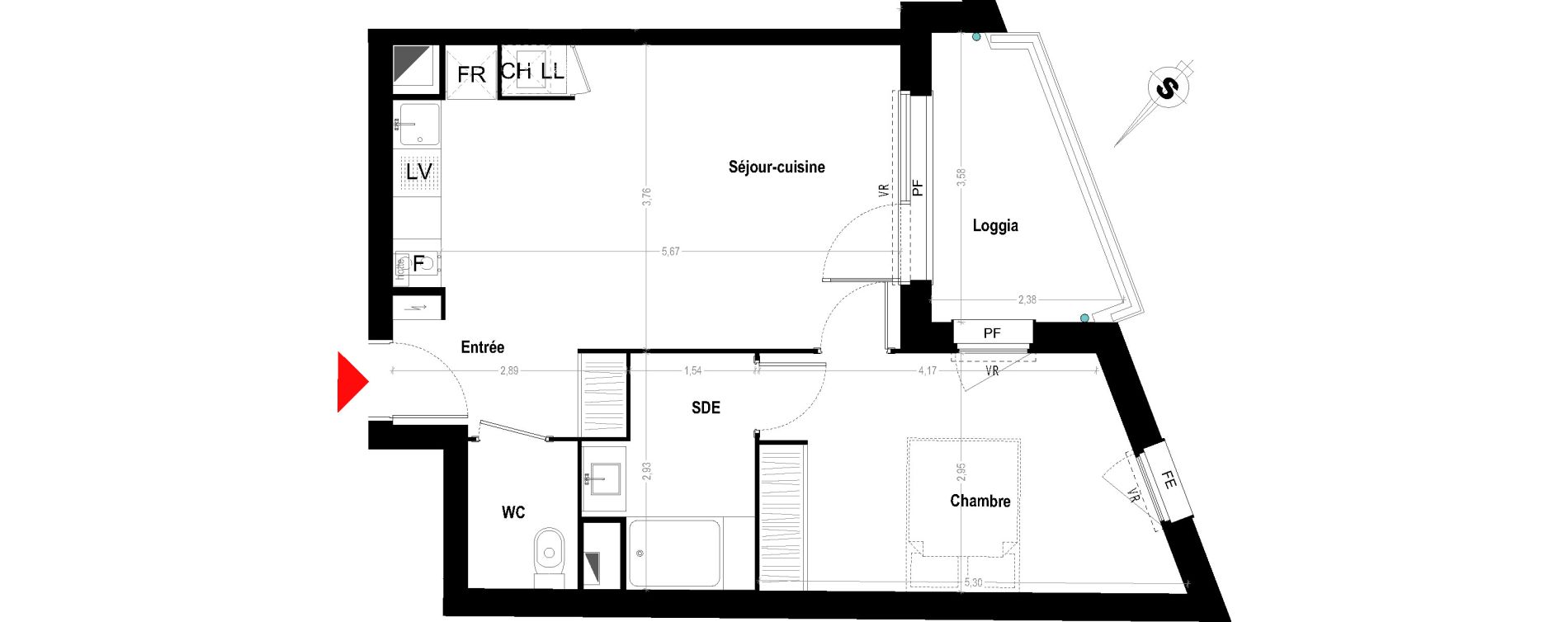 Appartement T2 de 47,31 m2 &agrave; Bordeaux Bastide