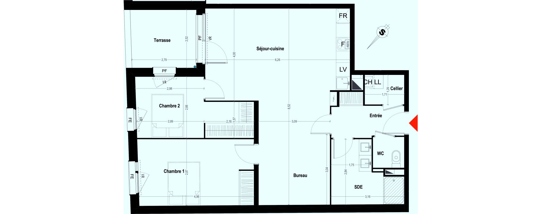Appartement T3 de 79,90 m2 &agrave; Bordeaux Bastide