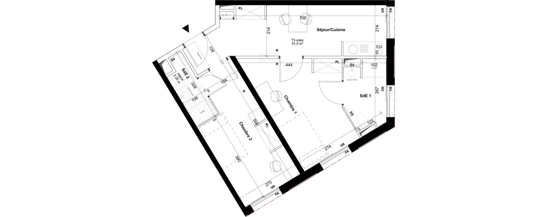 Appartement T3 meubl&eacute; de 51,50 m2 &agrave; Bordeaux Gare saint jean