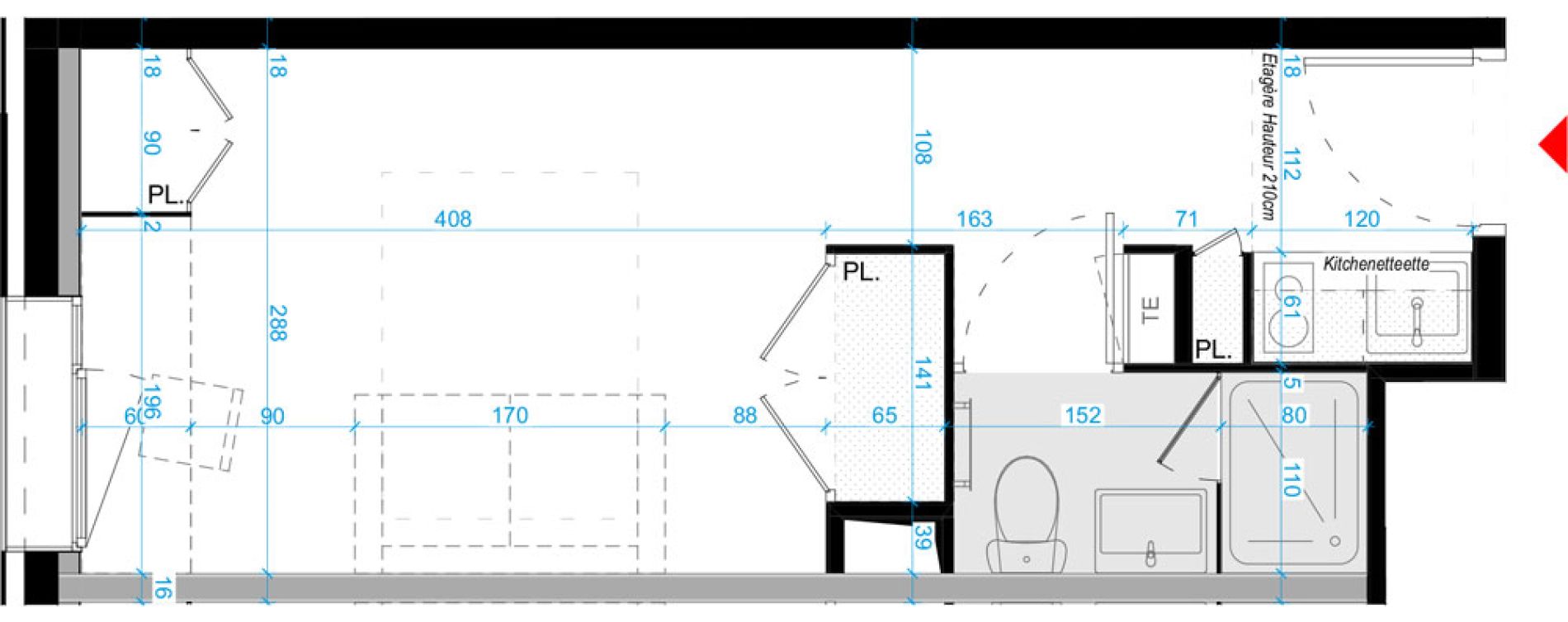 Appartement T1 meubl&eacute; de 20,60 m2 &agrave; Bordeaux Bastide niel