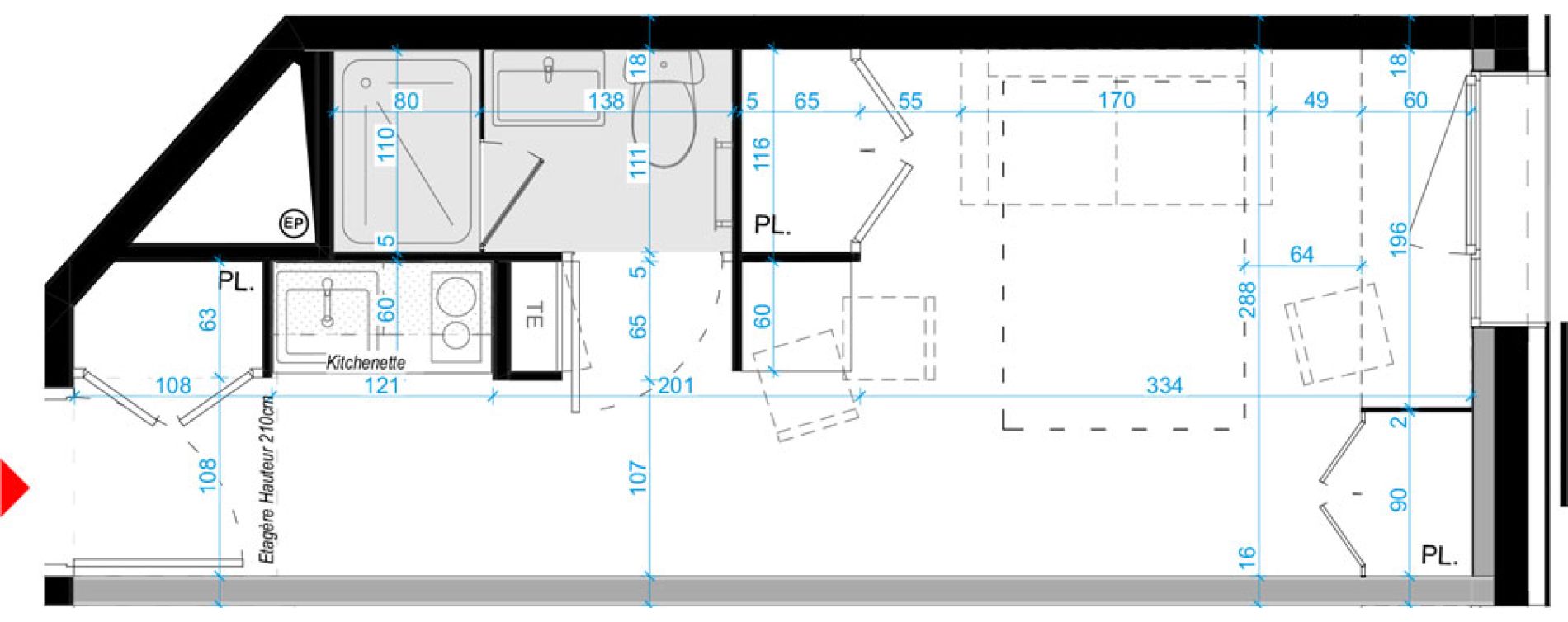 Appartement T1 meubl&eacute; de 19,90 m2 &agrave; Bordeaux Bastide niel
