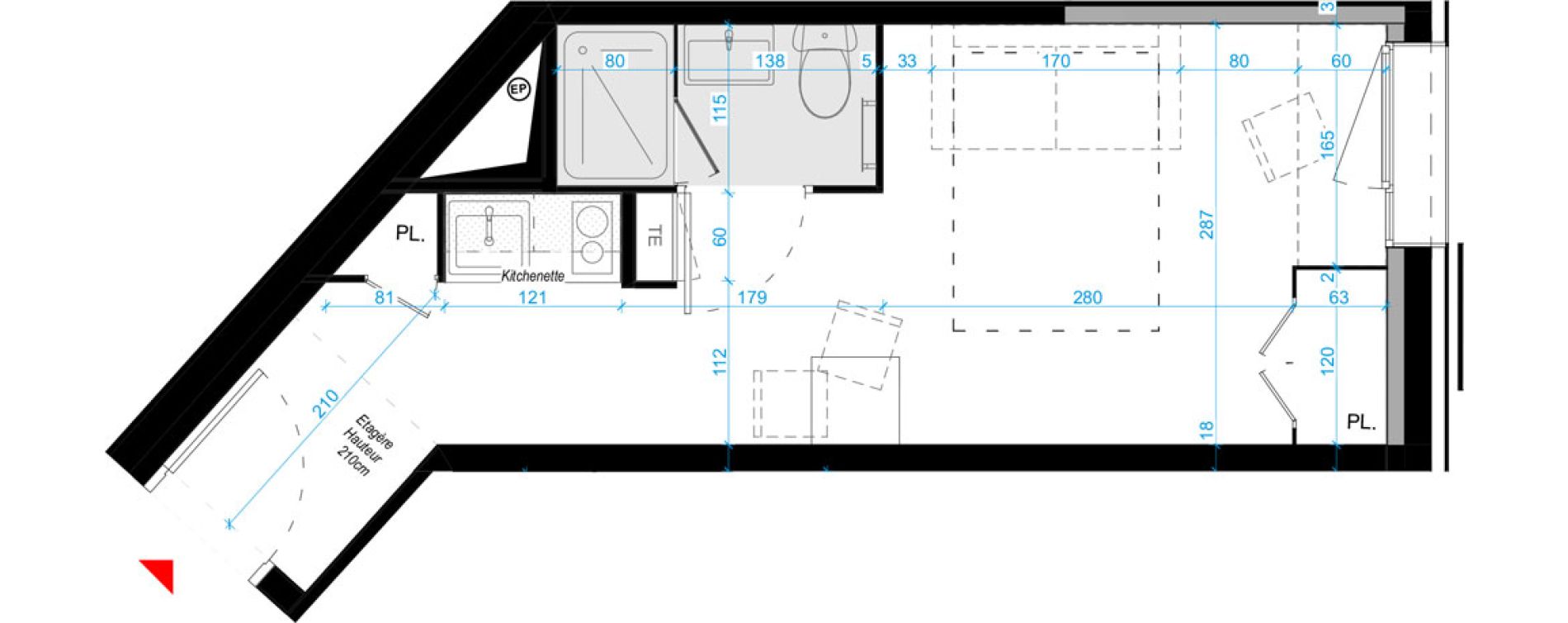 Appartement T1 meubl&eacute; de 20,00 m2 &agrave; Bordeaux Bastide niel