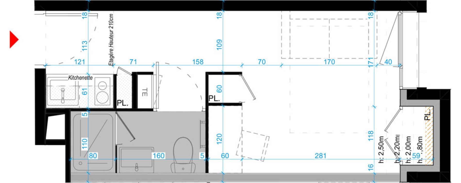 Appartement T1 meubl&eacute; de 17,70 m2 &agrave; Bordeaux Bastide niel
