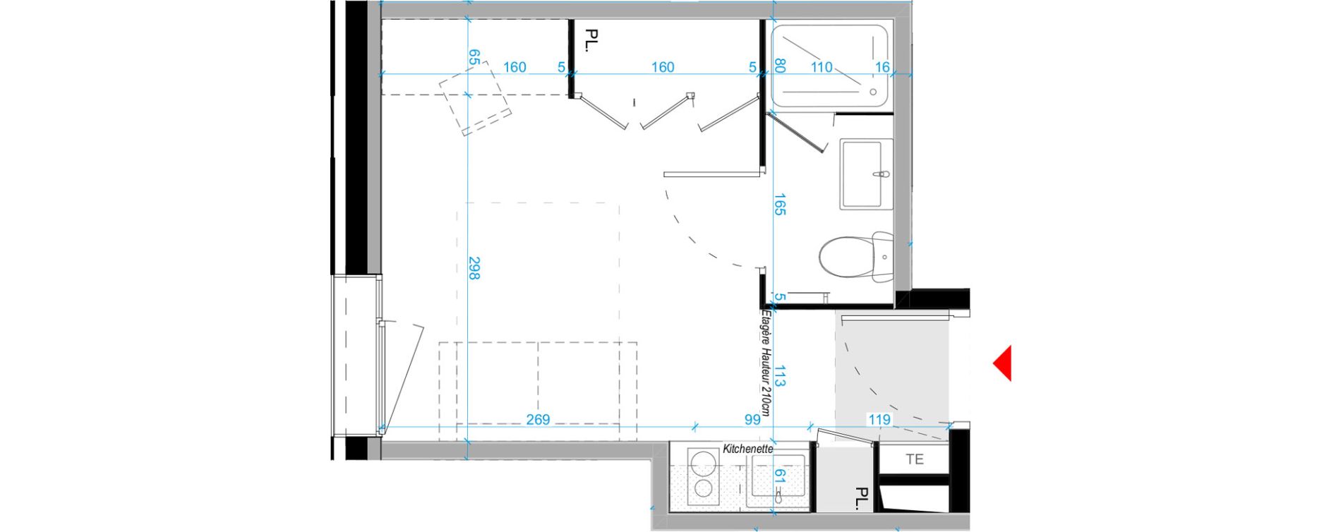 Appartement T1 meubl&eacute; de 17,40 m2 &agrave; Bordeaux Bastide niel
