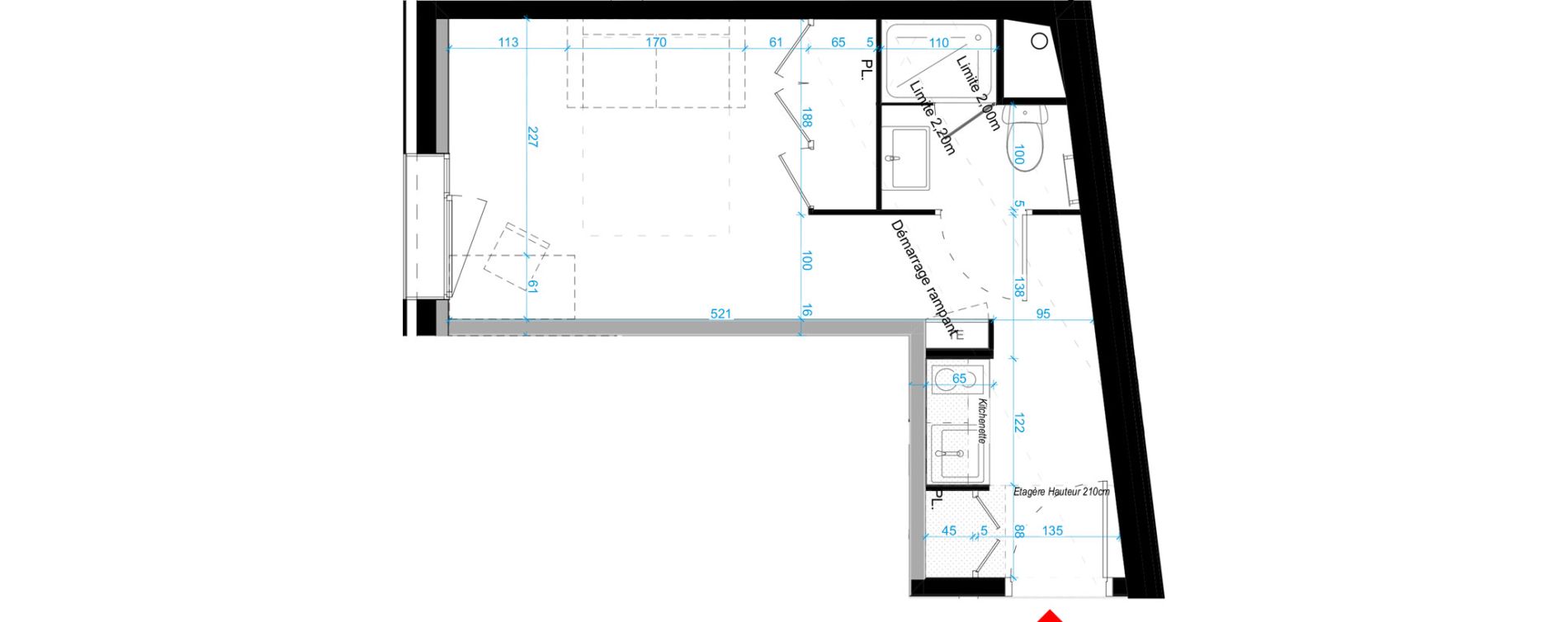 Appartement T1 meubl&eacute; de 20,60 m2 &agrave; Bordeaux Bastide niel