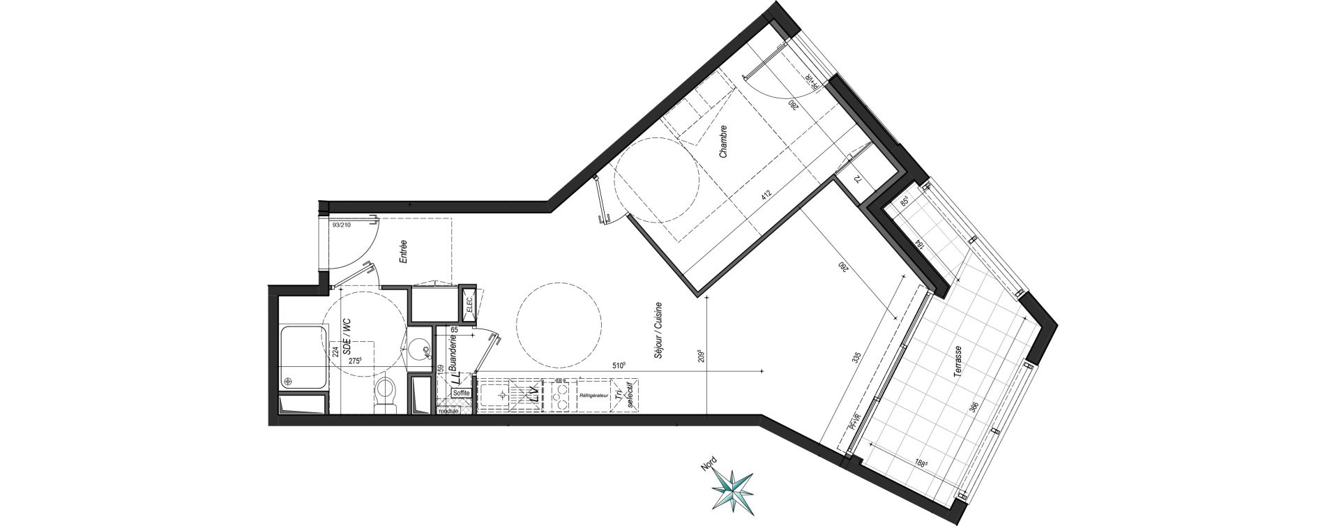 Appartement T2 de 48,56 m2 &agrave; Bordeaux Saint-jean belcier