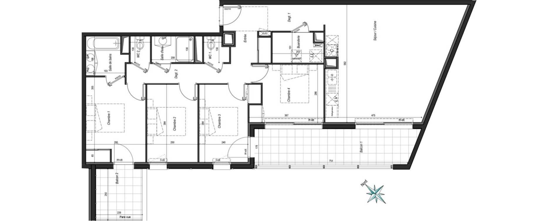 Appartement T5 de 102,78 m2 &agrave; Bordeaux Saint-jean belcier