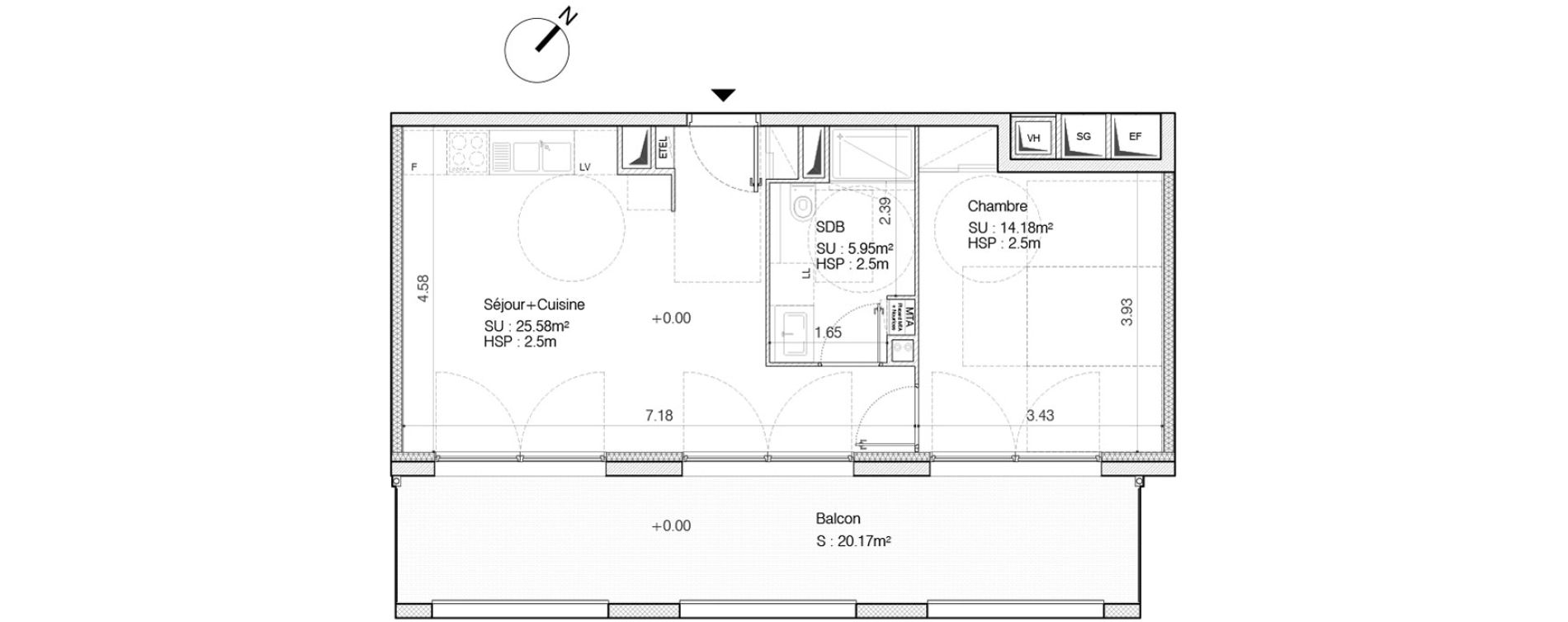 Appartement T2 de 45,71 m2 &agrave; Bordeaux Saint-germain