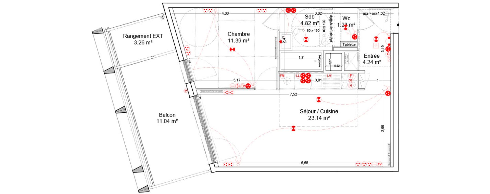 Appartement T2 de 44,82 m2 &agrave; Bordeaux Ginko