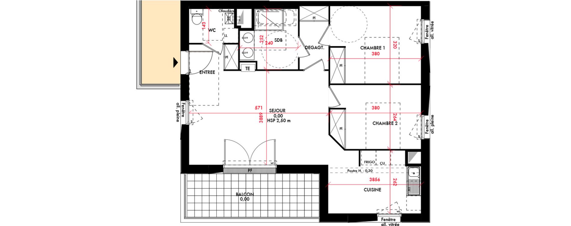 Appartement T3 de 67,28 m2 &agrave; Bordeaux Lestonnat - mons&eacute;jour