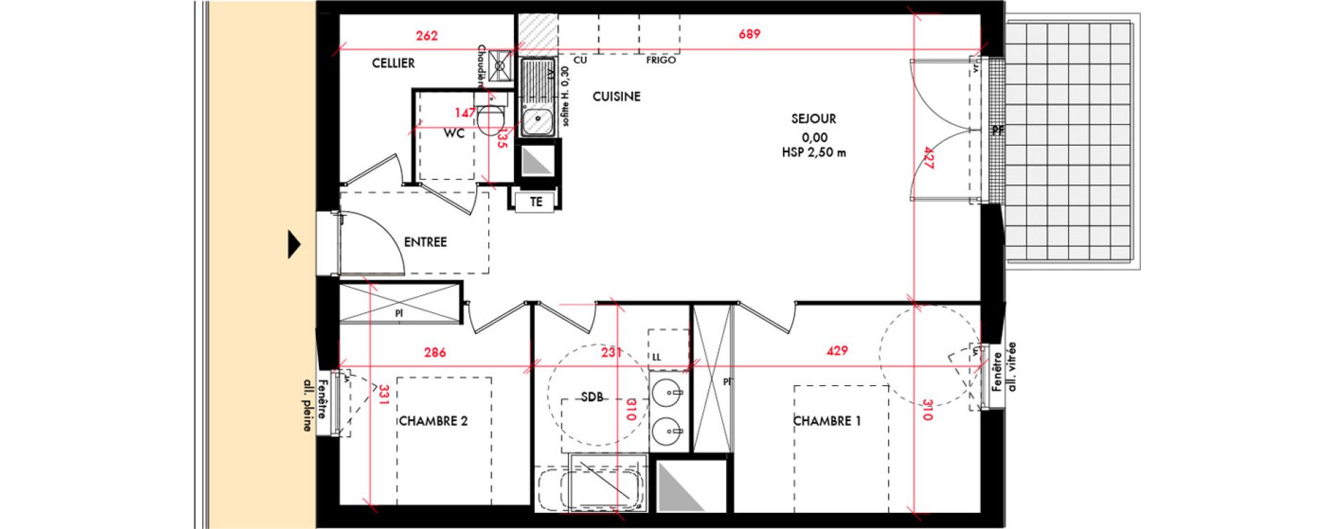 Appartement T3 de 67,60 m2 &agrave; Bordeaux Lestonnat - mons&eacute;jour