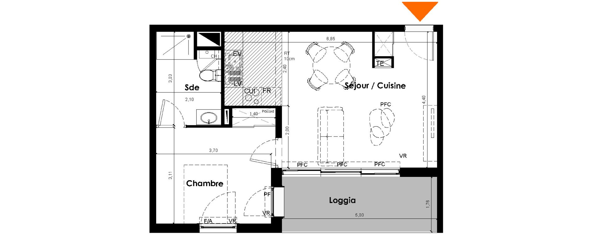 Appartement T2 de 44,65 m2 &agrave; Bordeaux Cauderan