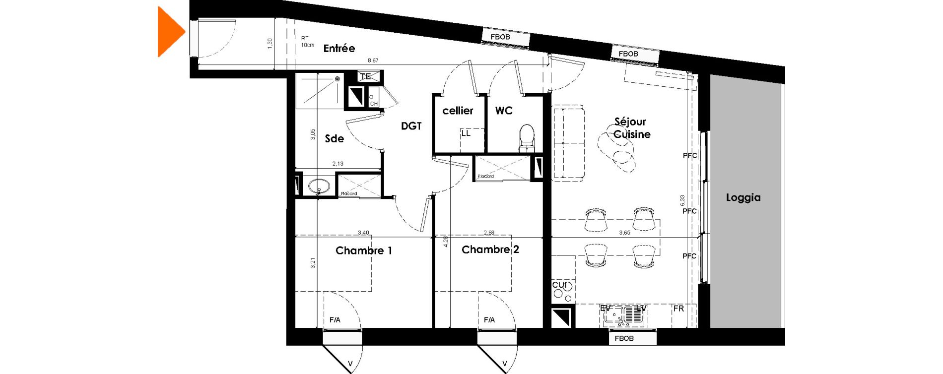 Appartement T3 de 68,60 m2 &agrave; Bordeaux Cauderan