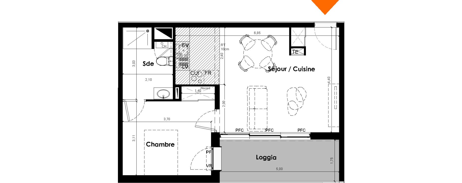 Appartement T2 de 44,65 m2 &agrave; Bordeaux Cauderan